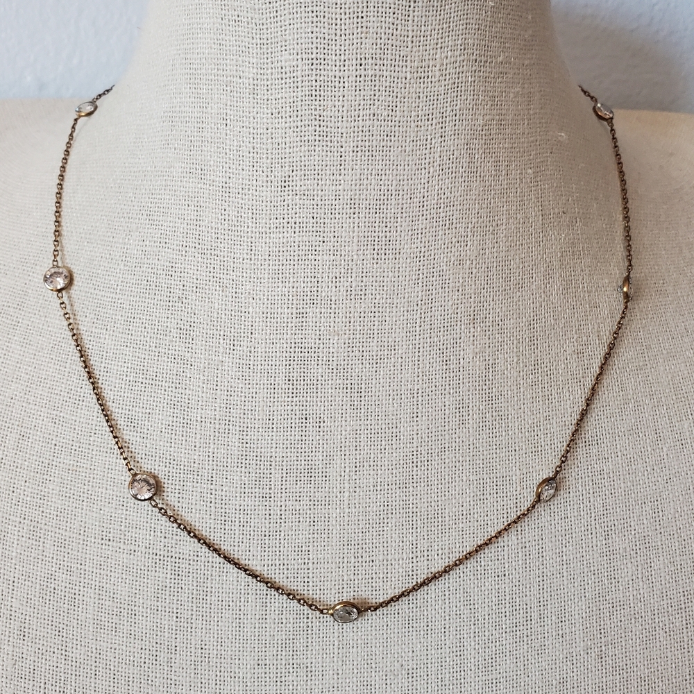 Gold Sterling Silver Cubic Zirconia Bezel Station Necklace